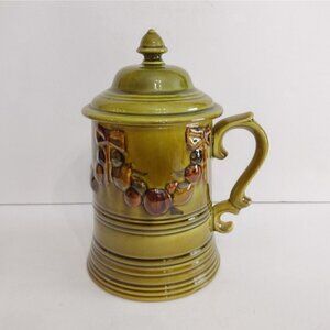Vtg 1968 Los Angeles Potteries Pitcher Stein Cookie Jar Avacado Green  Fruit